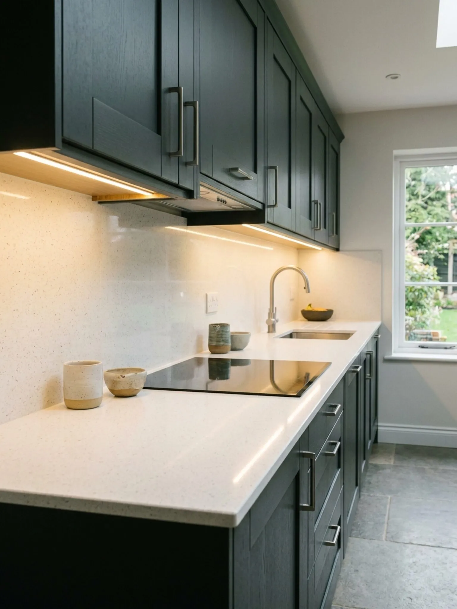 Worktop run with under-cabinet lighting