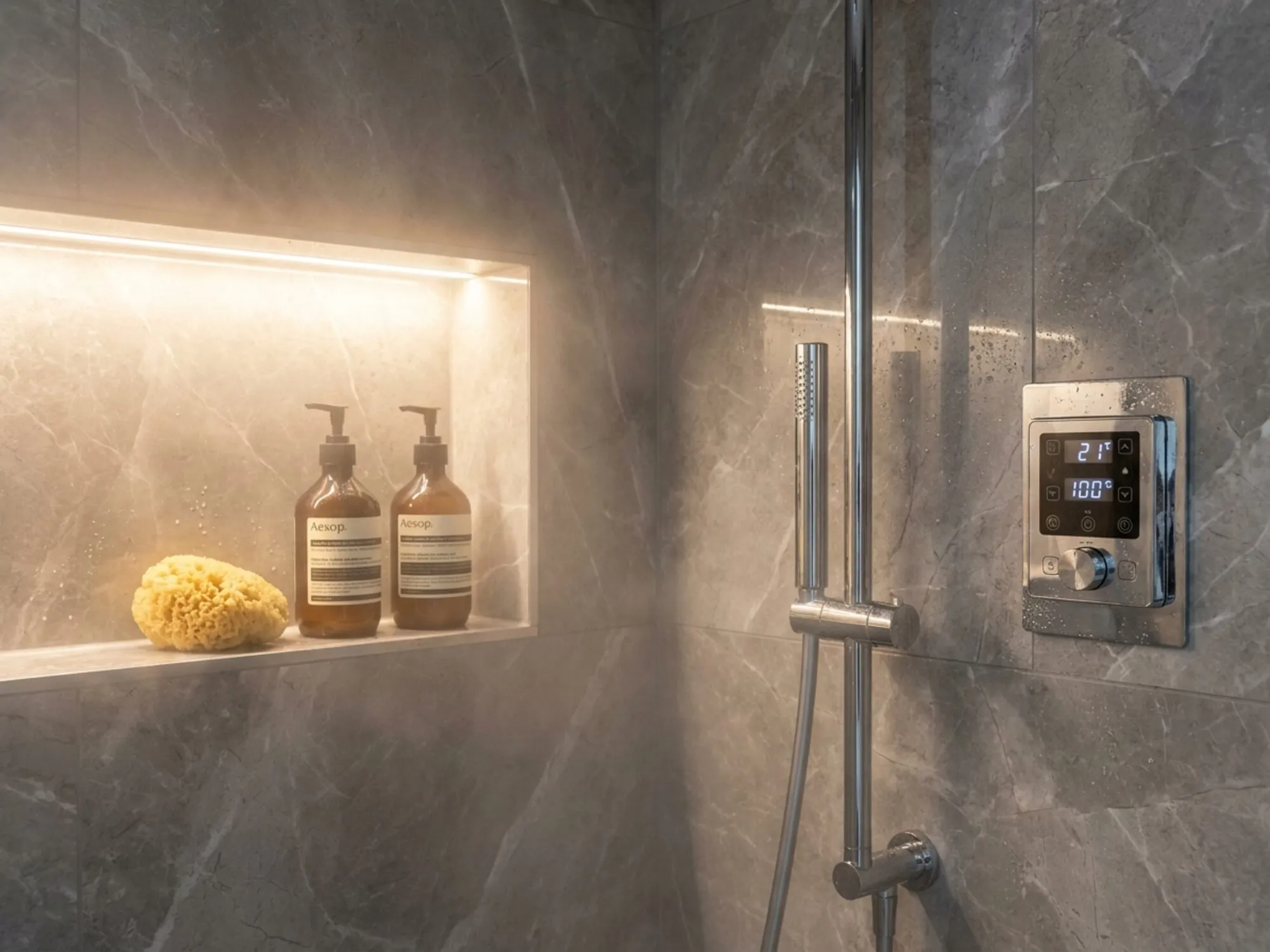 Steam room niche, handset and control detail