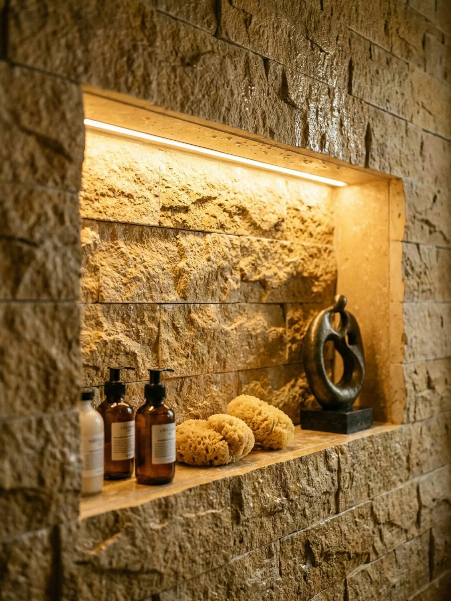 Backlit ledgestone niche detail